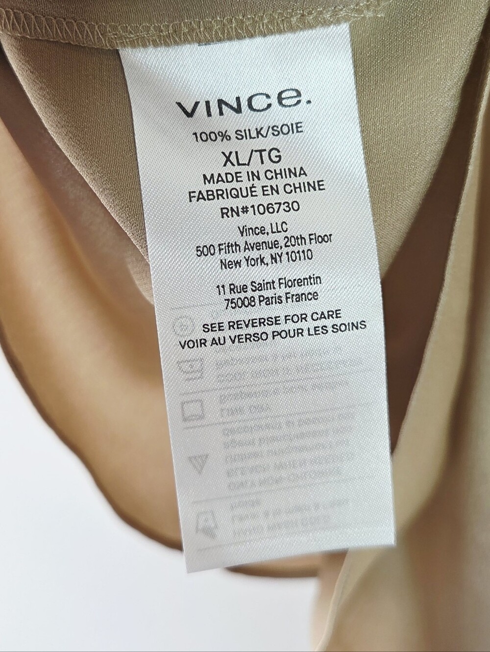 Vince Cap-Sleeve Collared Ruched Back Silk Blouse Size XL Cream Champagne - Picture 5 of 7